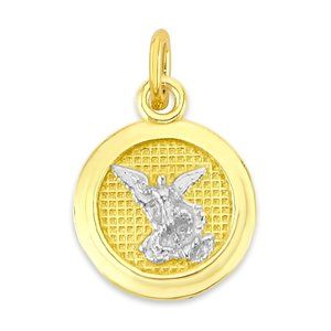 Solid 14k Two Tone Gold Saint Michael Charm - Religious Jewelry for Bracelet